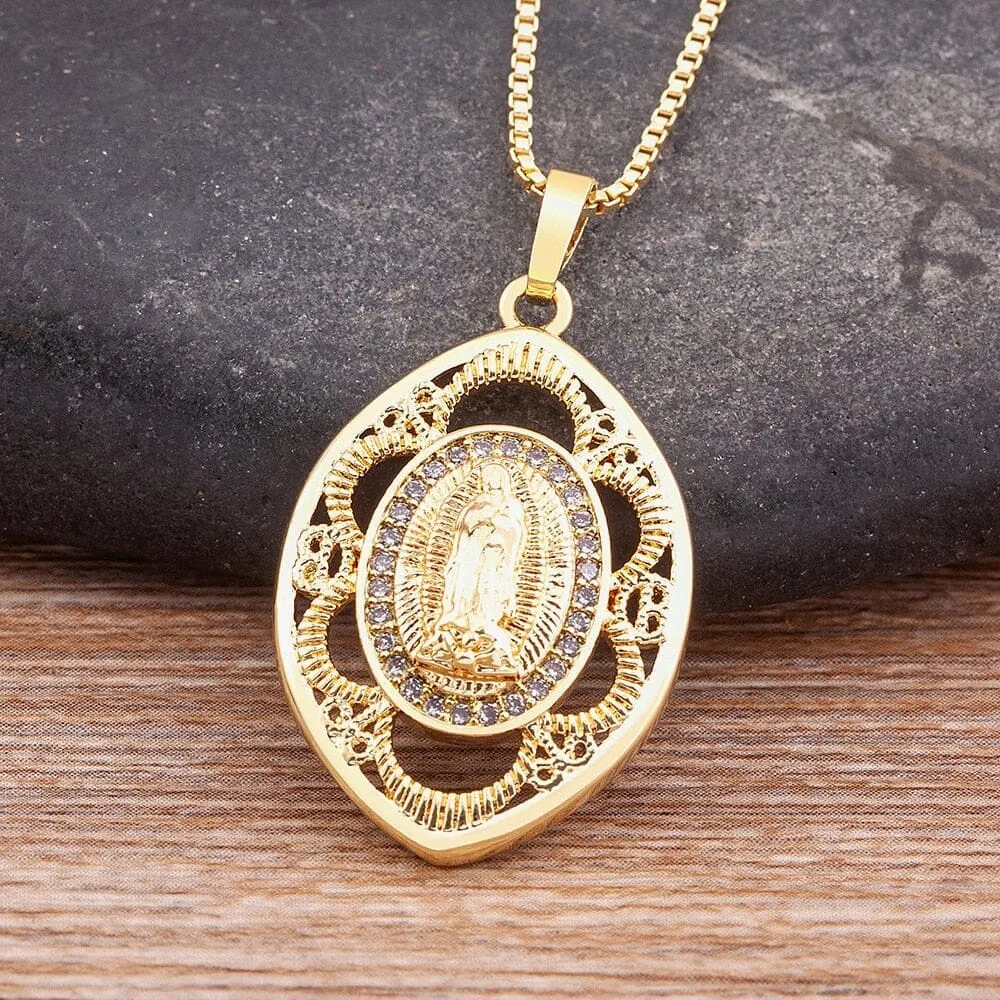 Exquisite Cubic Zirconia WWJD Virgin Mary Necklace