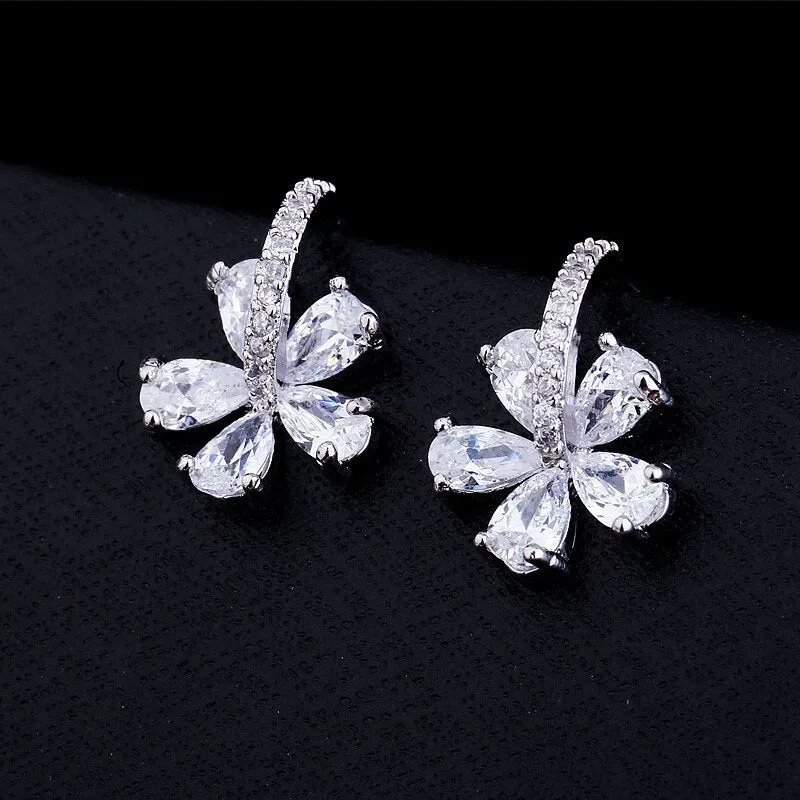 Exquisite CZ Flower Sterling Silver Stud Earring