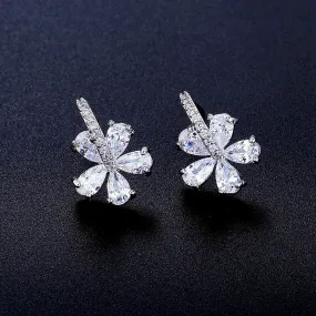 Exquisite CZ Flower Sterling Silver Stud Earring