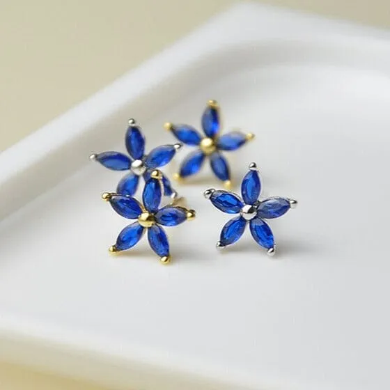 Exquisite Luxury Sapphire CZ Five-pointed Stud Earrings - 925 Sterling Silver