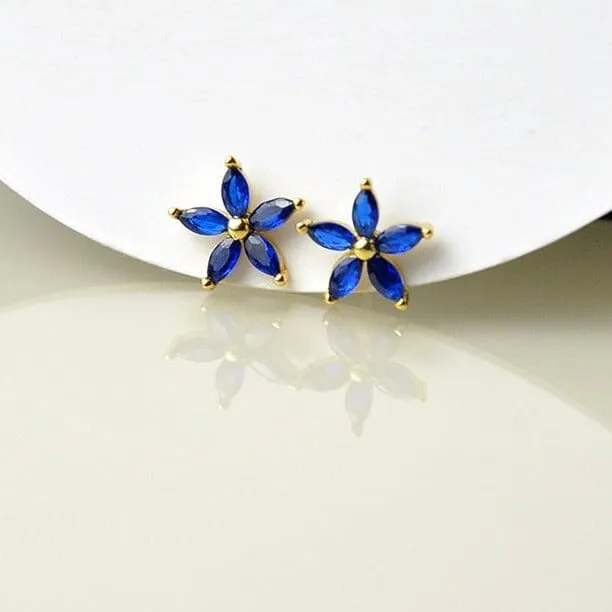 Exquisite Luxury Sapphire CZ Five-pointed Stud Earrings - 925 Sterling Silver