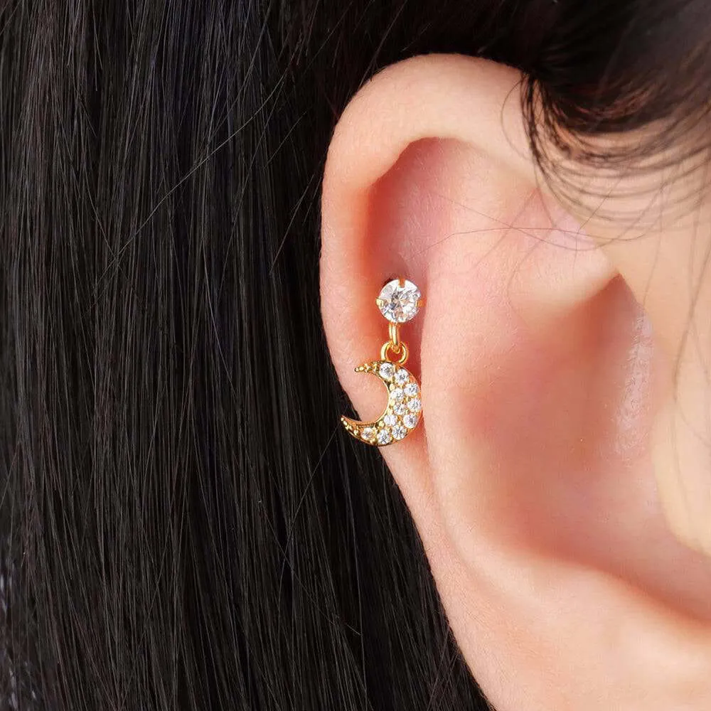 Exquisite Moon Zircon Drop Ball Back Earrings