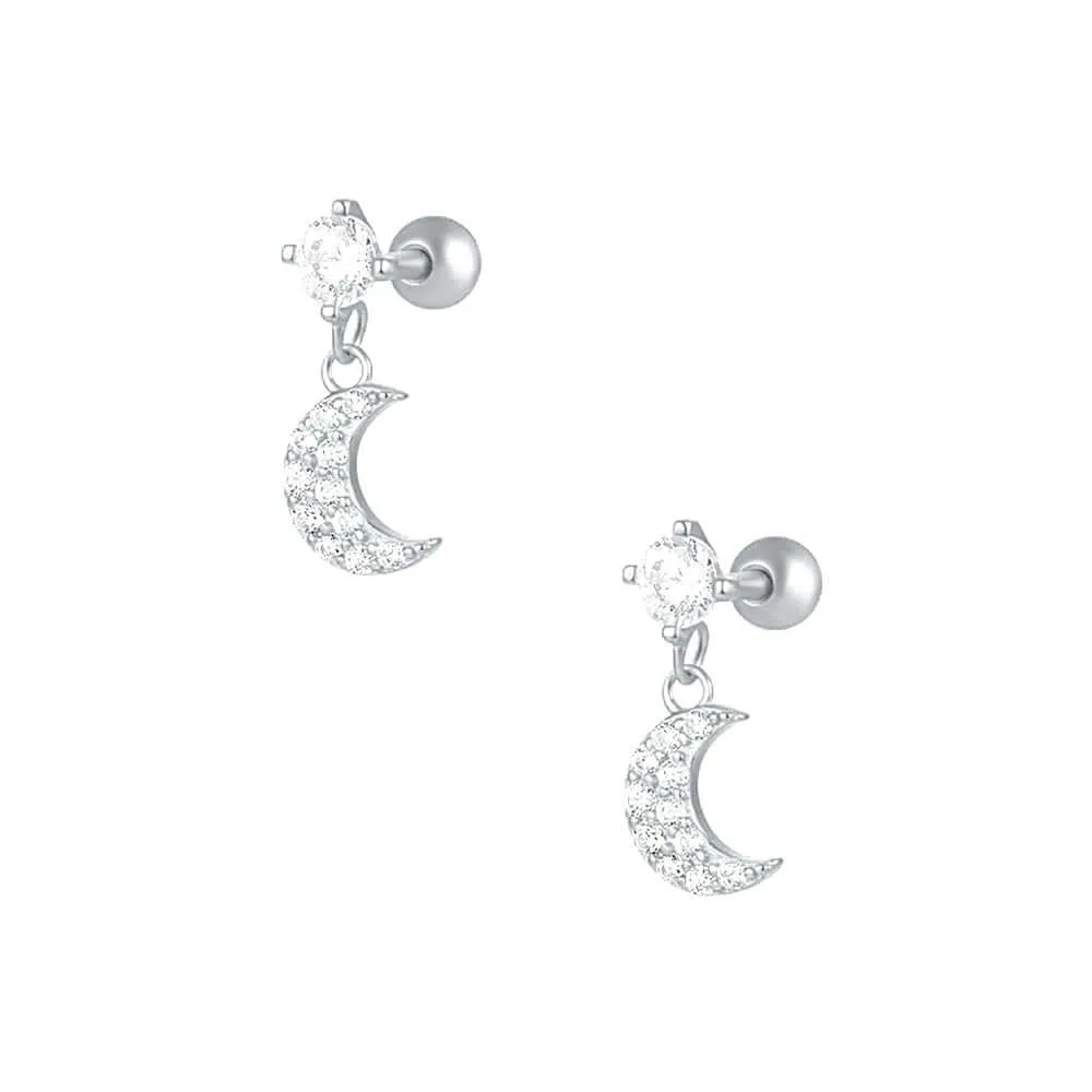 Exquisite Moon Zircon Drop Ball Back Earrings