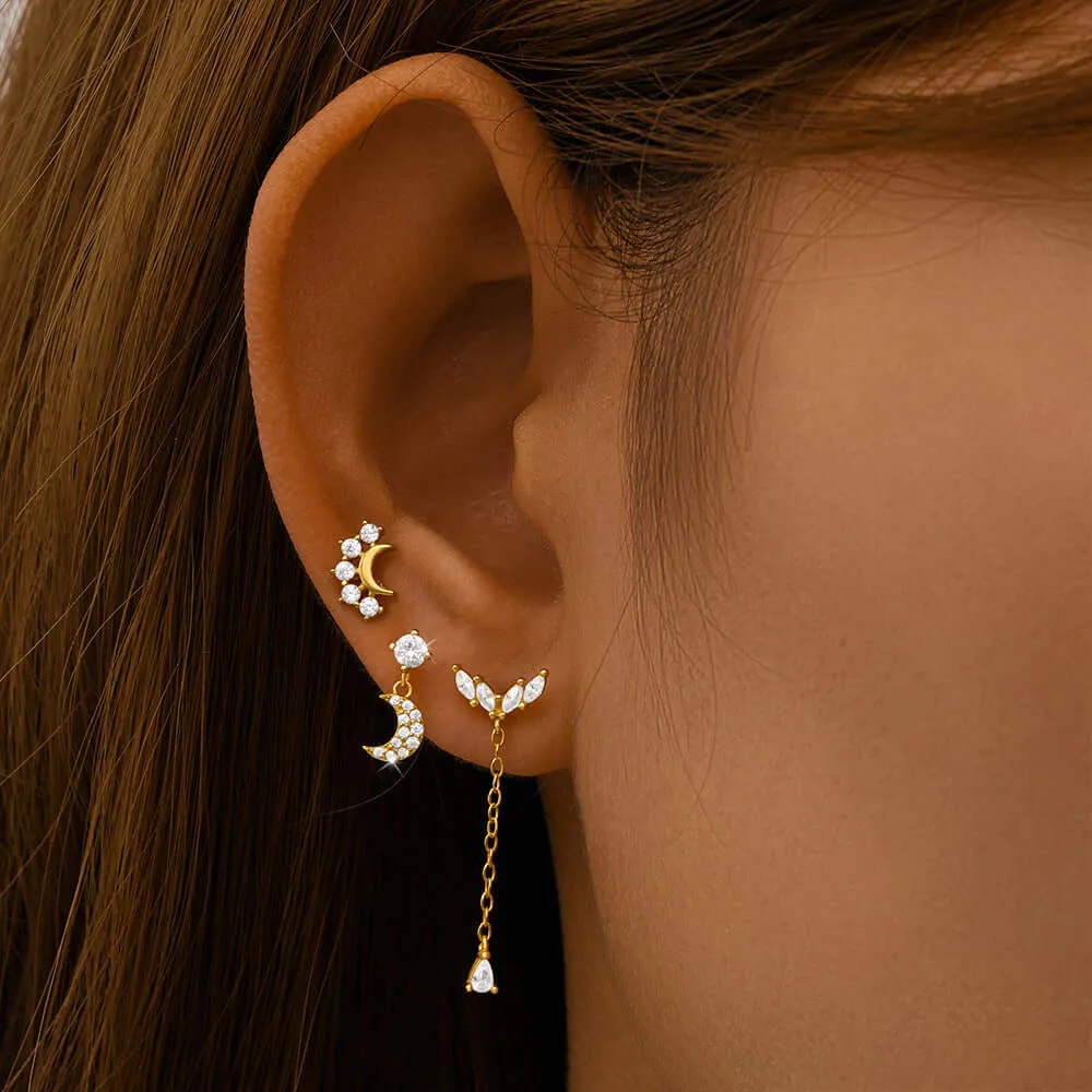 Exquisite Moon Zircon Drop Ball Back Earrings