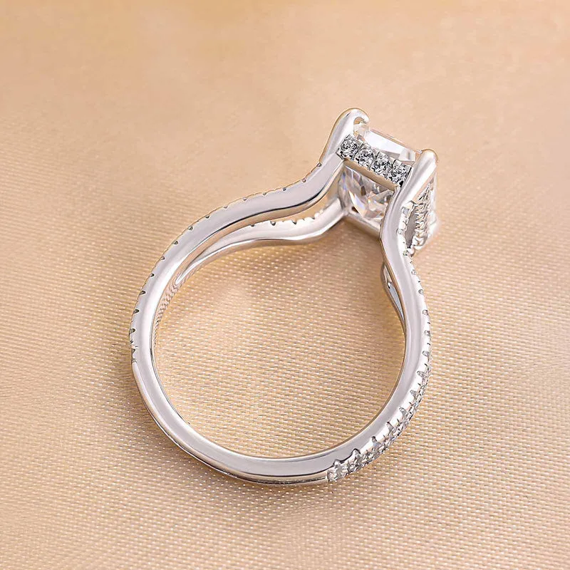 Exquisite Split Shank Radiant Cut Engagement Ring In Sterling Silver