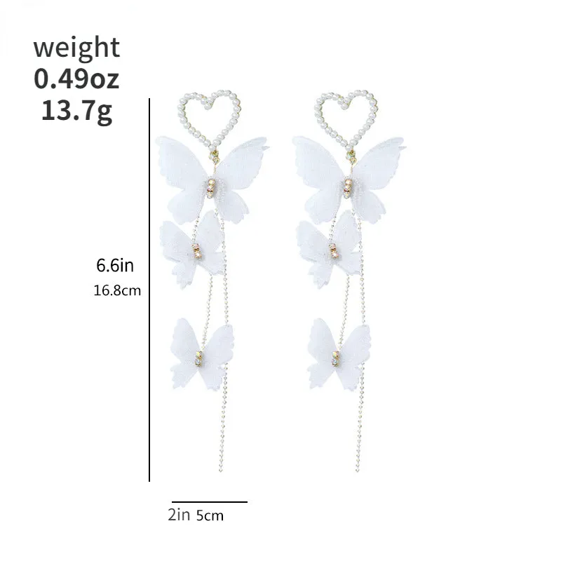 Fall in Love with Exquisite Romantic Faux Pearl & Butterfly Long Drop Earrings - 1 Pair