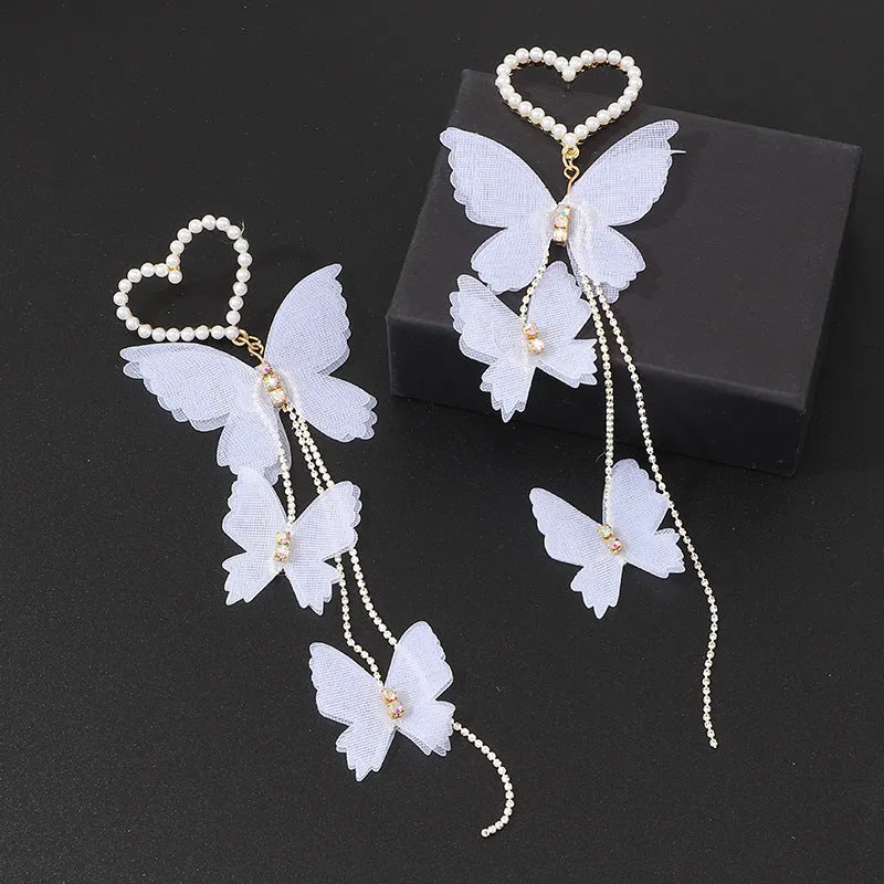 Fall in Love with Exquisite Romantic Faux Pearl & Butterfly Long Drop Earrings - 1 Pair