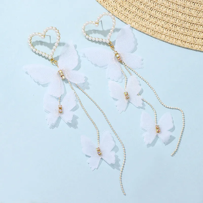 Fall in Love with Exquisite Romantic Faux Pearl & Butterfly Long Drop Earrings - 1 Pair