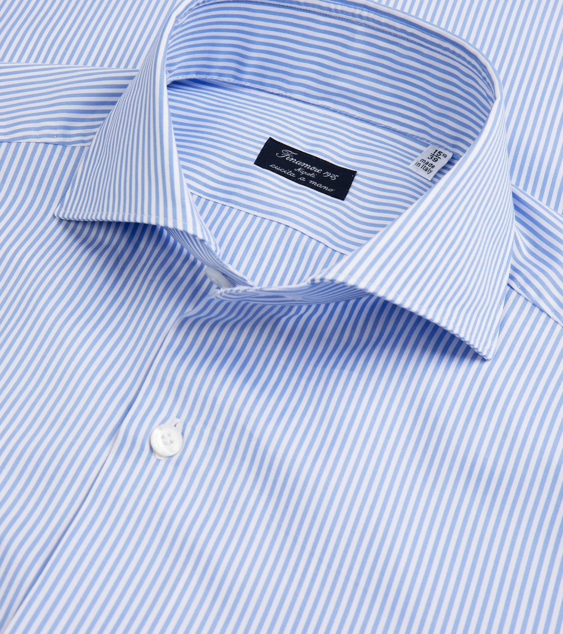 Finamore Milano Eduardo 120 Double Twist Cotton Formal Shirt: Blue Stripe