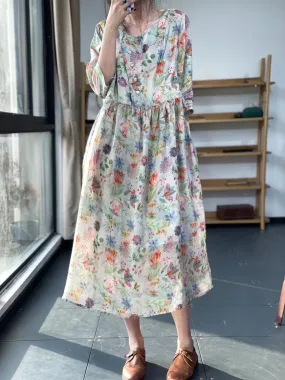 Floral Pleated Summer Casual Loose Dress