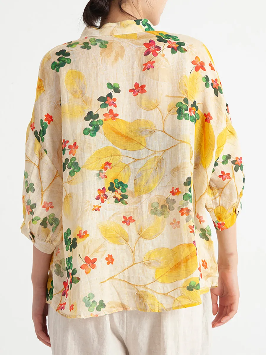 Floral Vintage Women Summer Loose Shirt