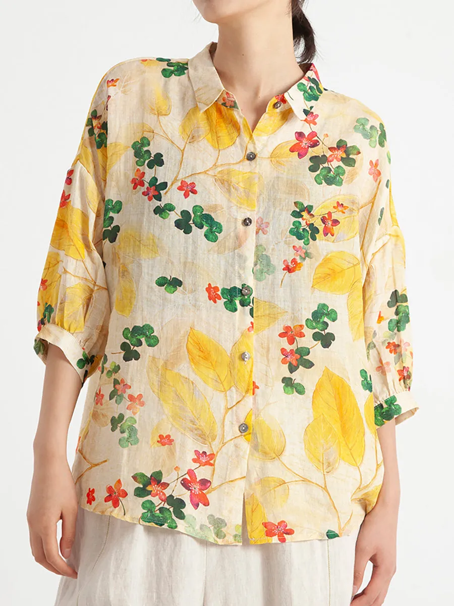 Floral Vintage Women Summer Loose Shirt