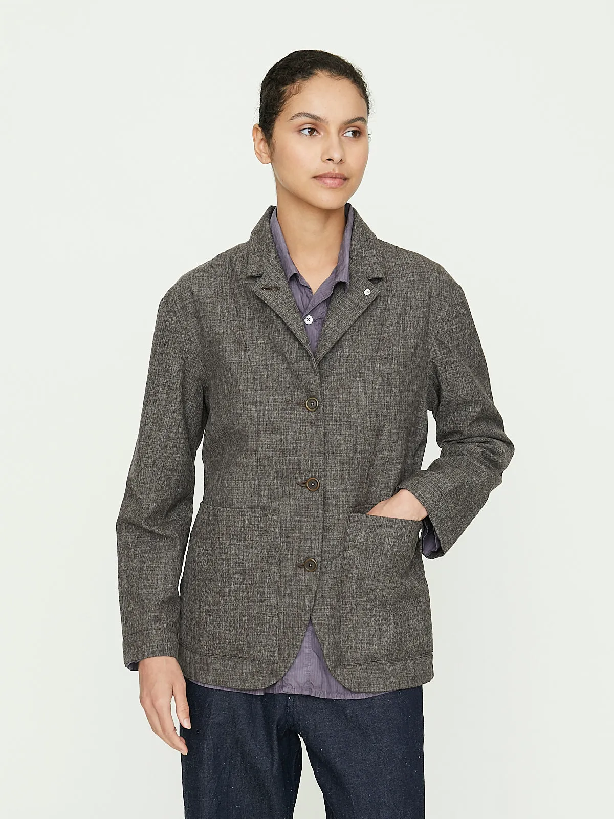 Four Button Jacket Femme in Half Lined Cotton