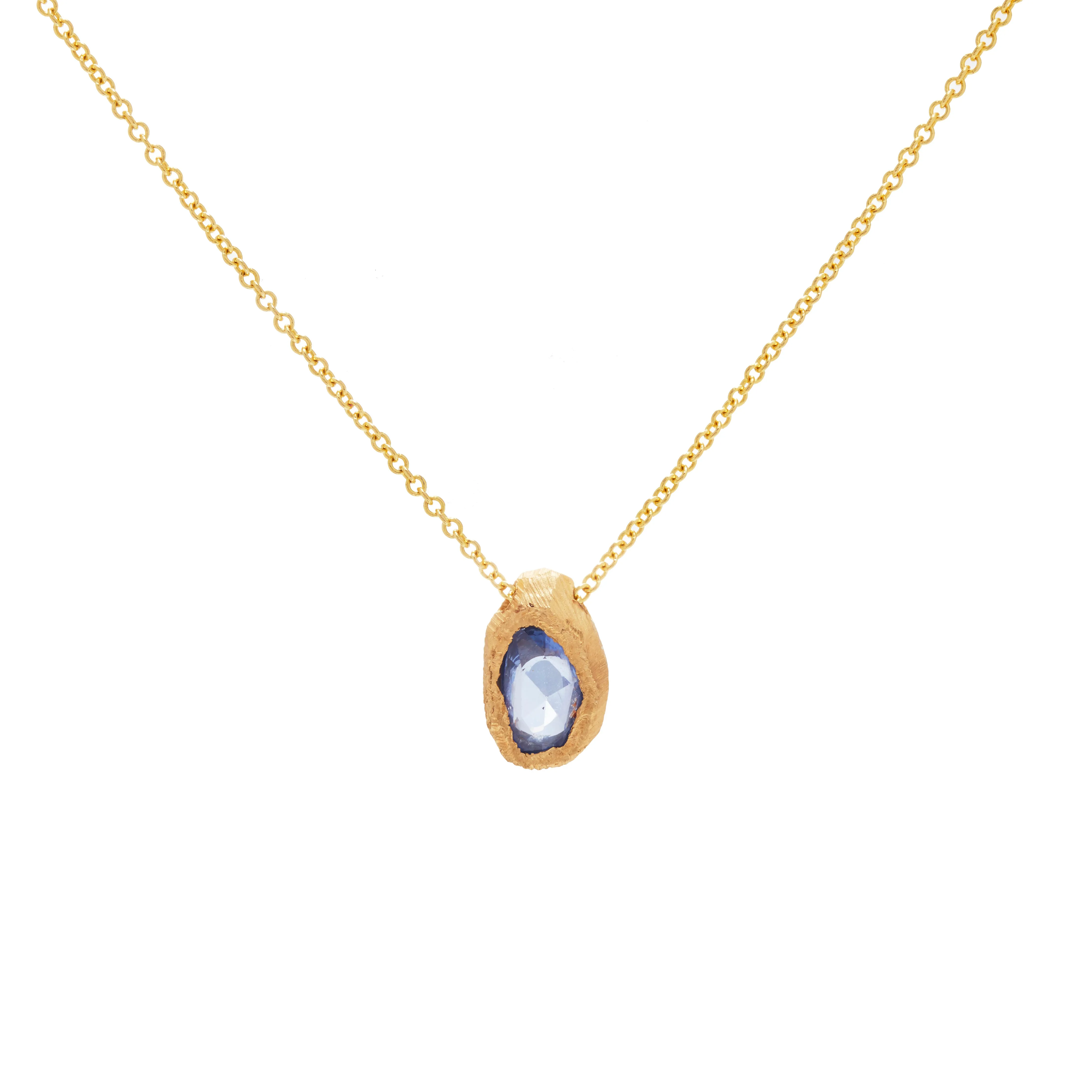 Freeform Blue Sapphire Handmade Pendant Necklace