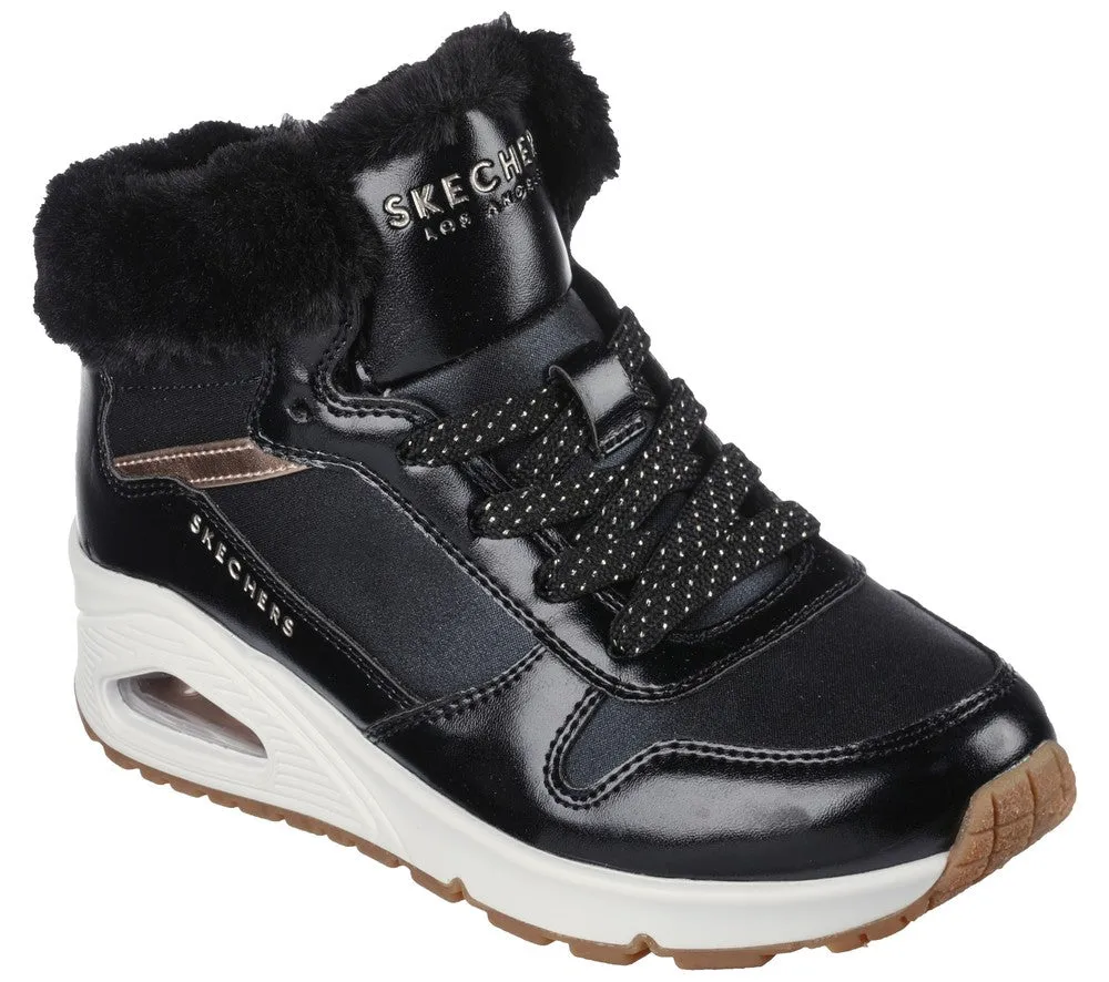 Ghete sport, fete, SKECHERS Uno Cozy On Air, 310518L-BKRG negru, piele ecologica