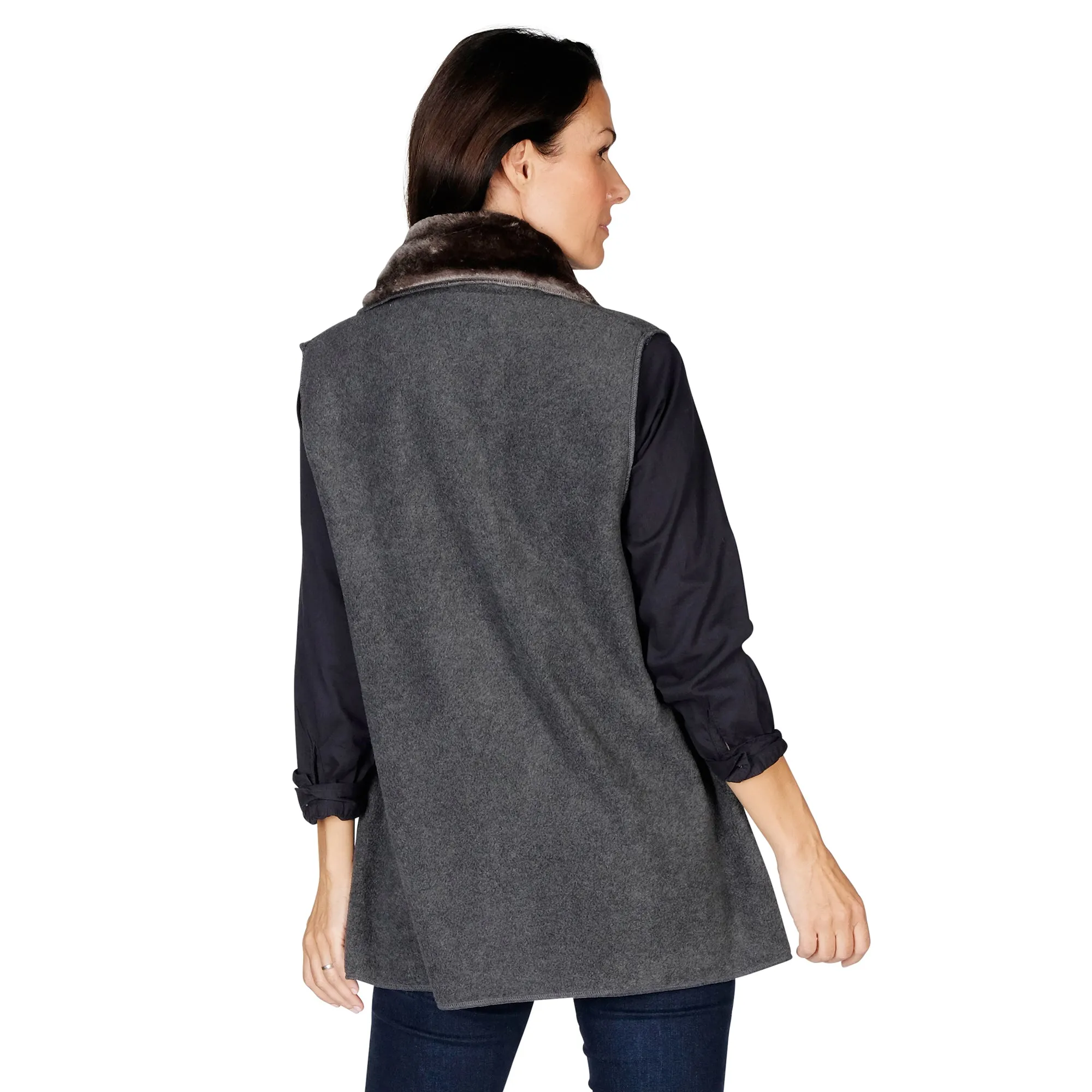 Ginny Cozy Cozy Coat Fleece Vest with Faux Fur Trim Two Sizes!