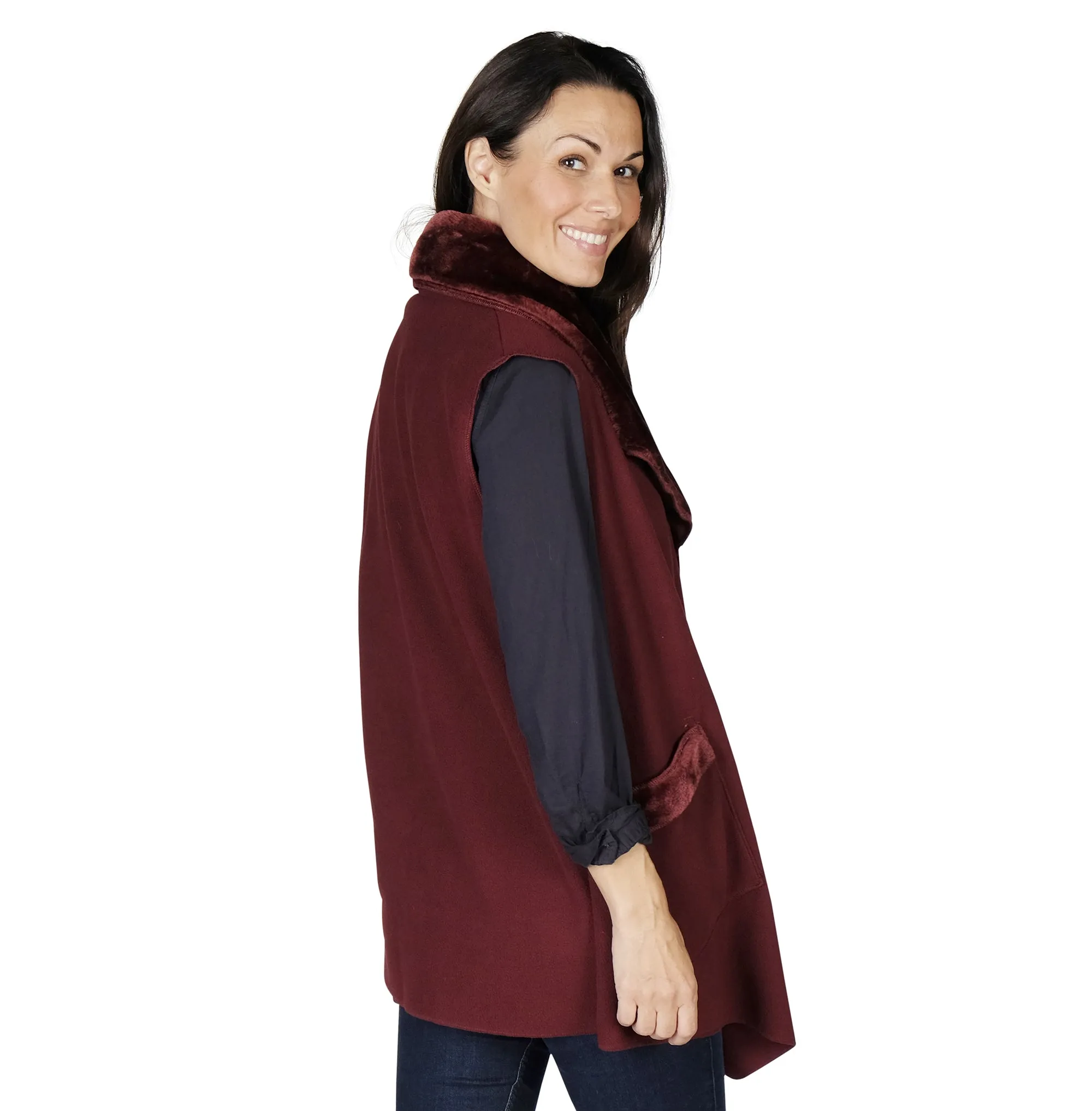 Ginny Cozy Cozy Coat Fleece Vest with Faux Fur Trim Two Sizes!