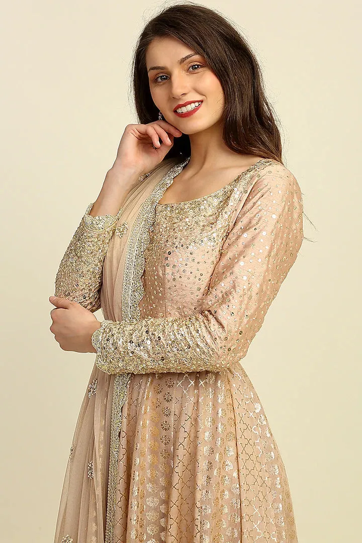 Gold Embroidered Anarkali Set