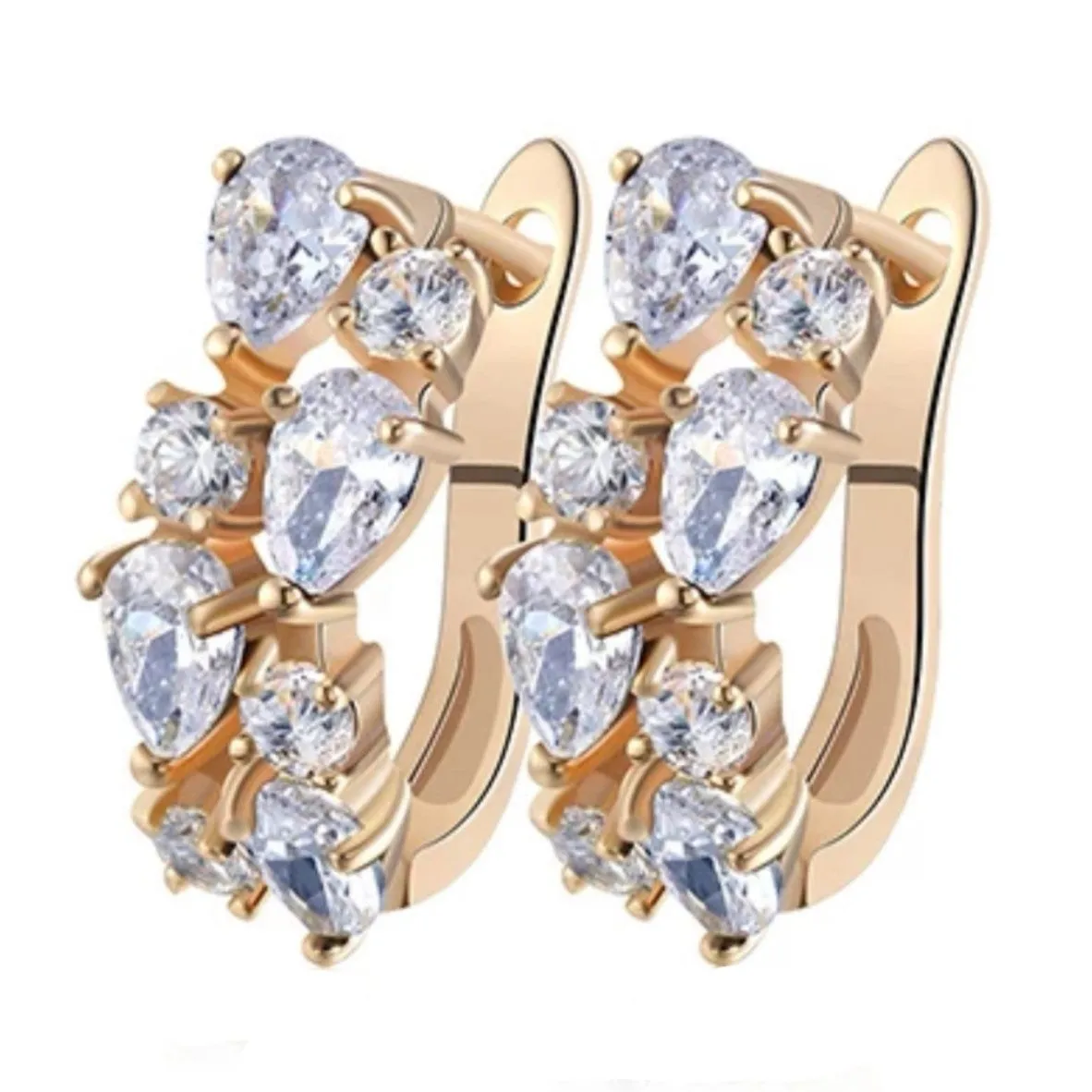 Golden Clear CZ Crystal Exquisite Party Hoop Stud Earrings