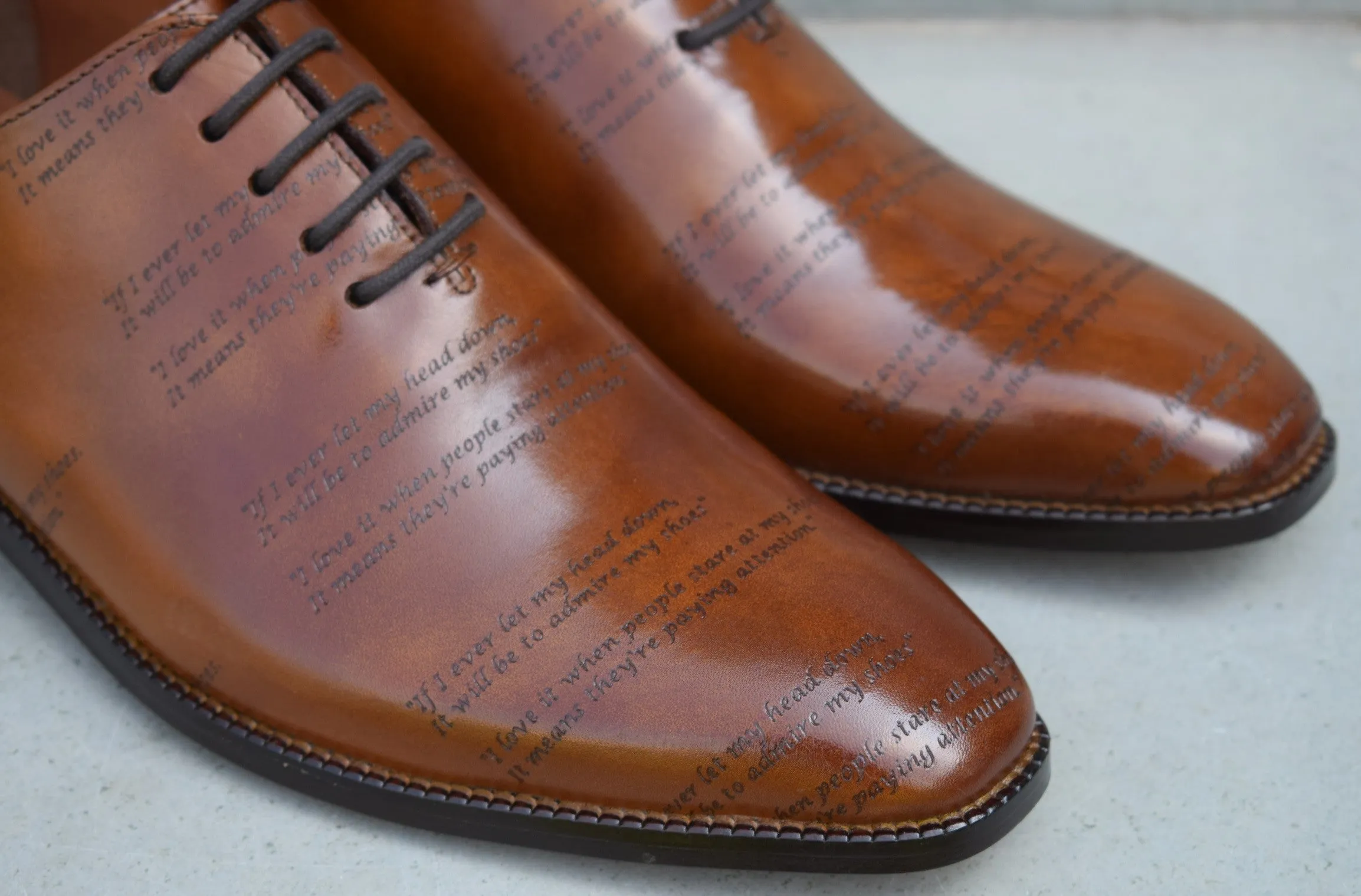 Grant Laser Quotation Cognac HandMade Shoes