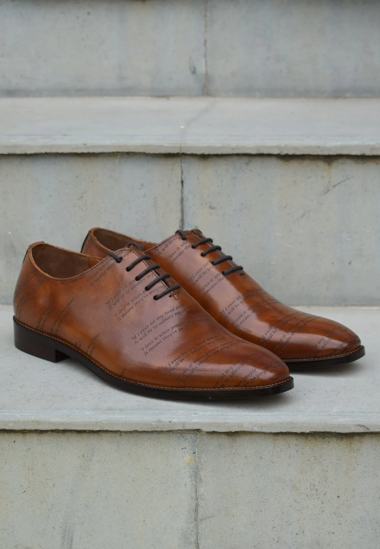 Grant Laser Quotation Cognac HandMade Shoes