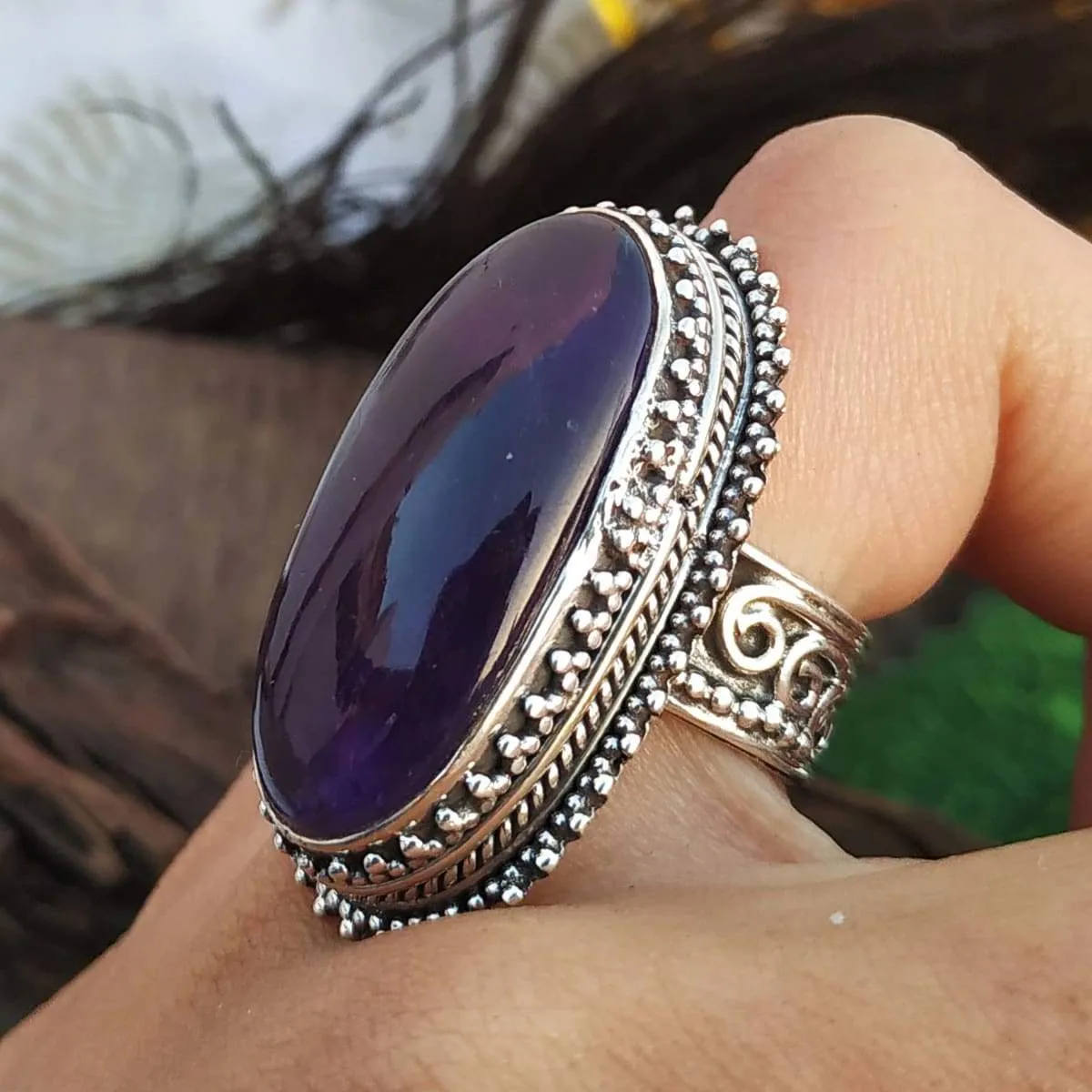 Handmade Boho Amethyst Ring