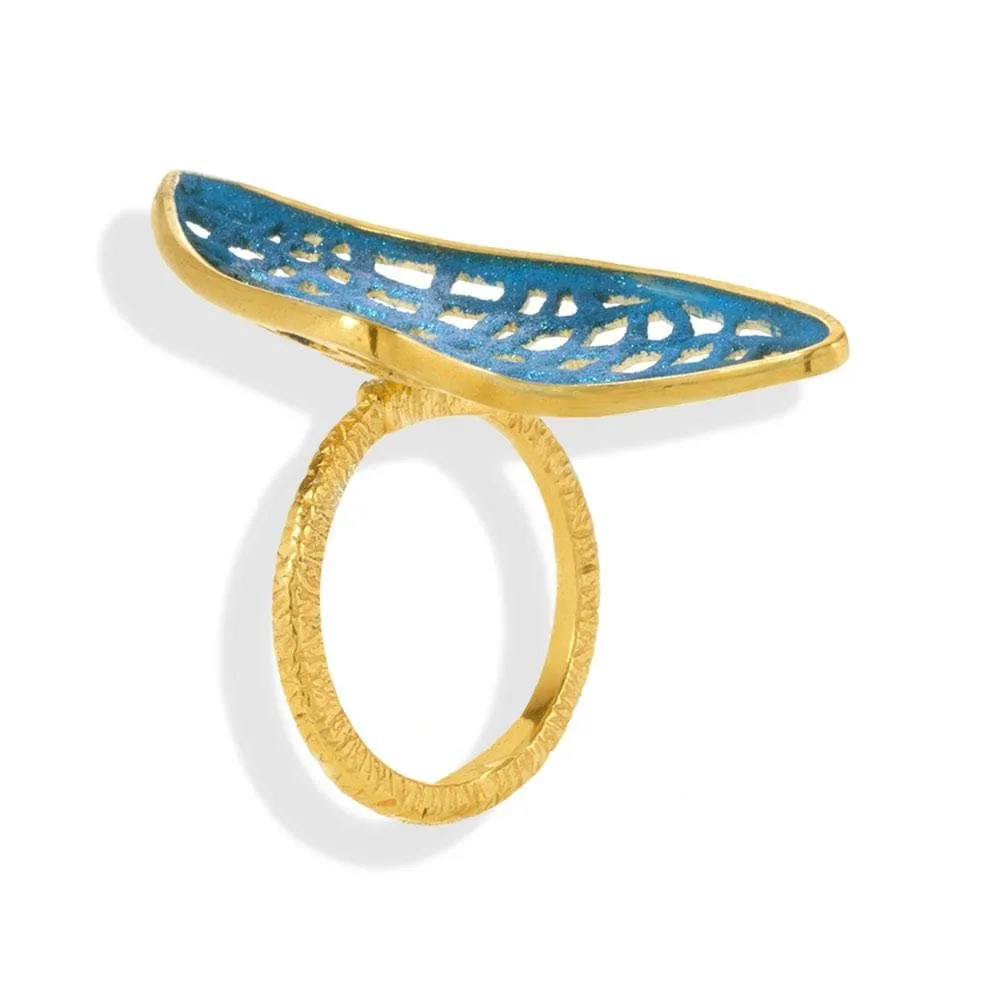 Handmade Gold Plated Silver Ocean Blue Ring