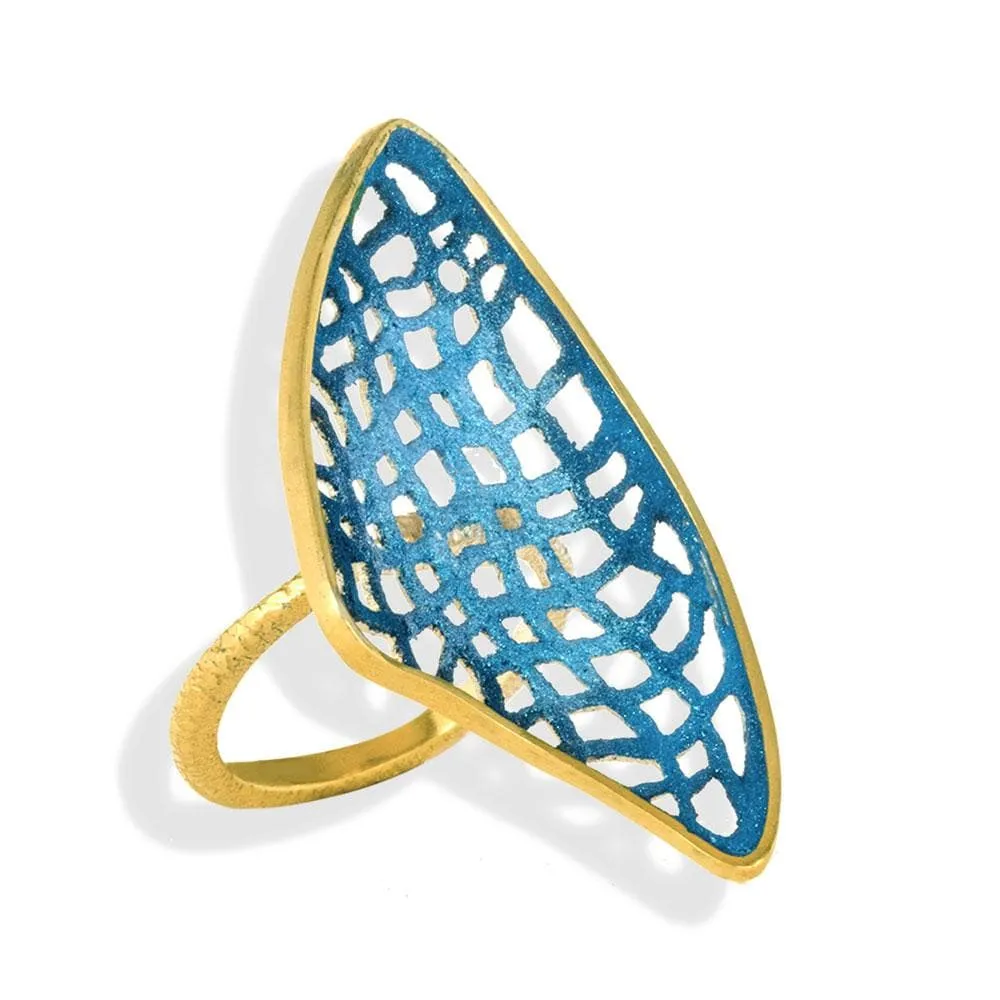 Handmade Gold Plated Silver Ocean Blue Ring