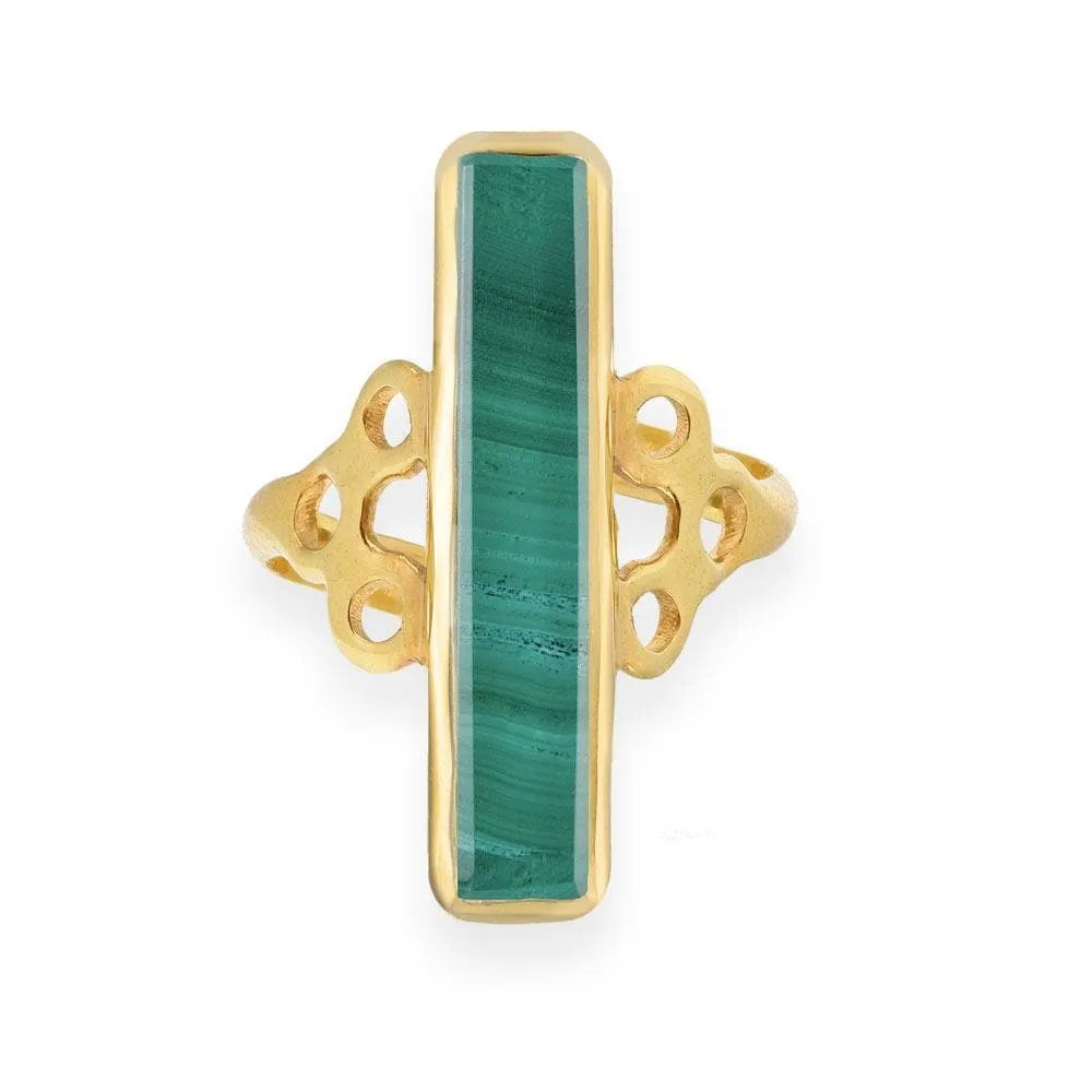 Handmade Gold Plated Silver Ring With Malachite Quartz