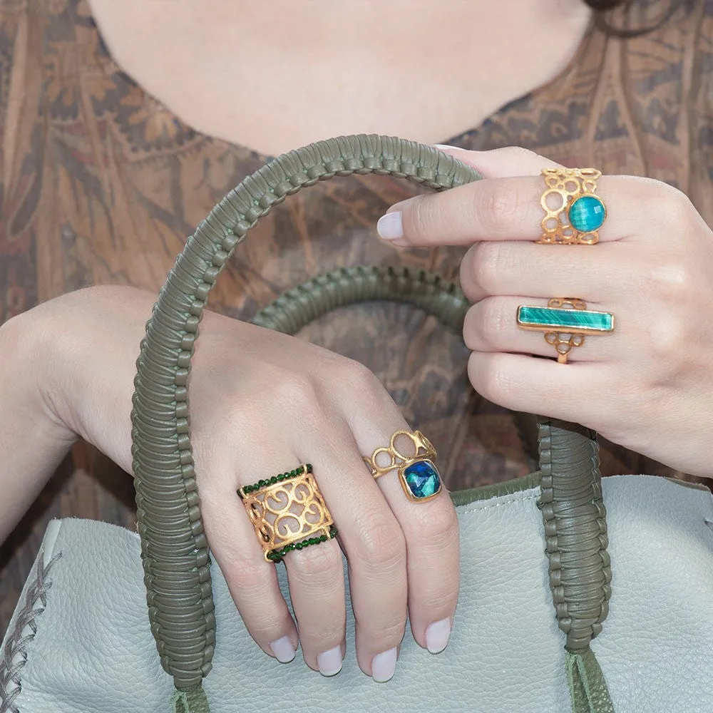 Handmade Gold Plated Silver Ring With Malachite Quartz