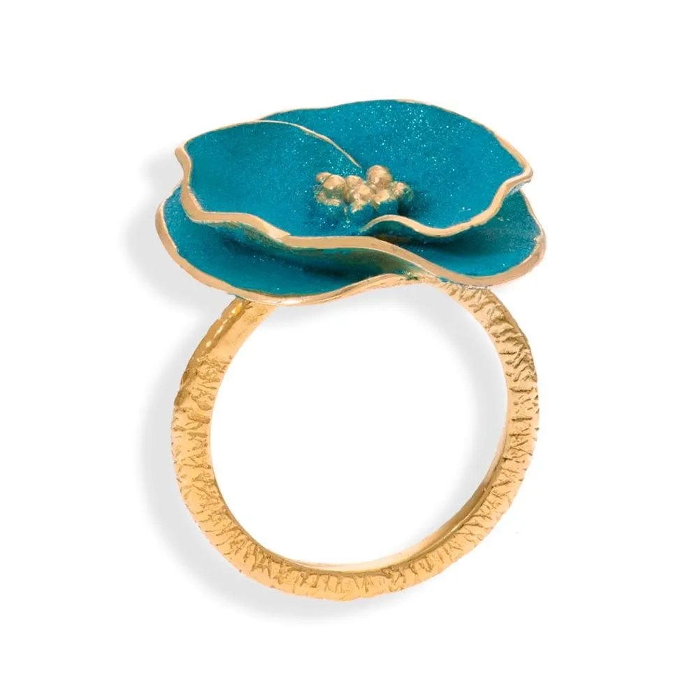 Handmade Gold Plated Silver Turquoise Flower Ring