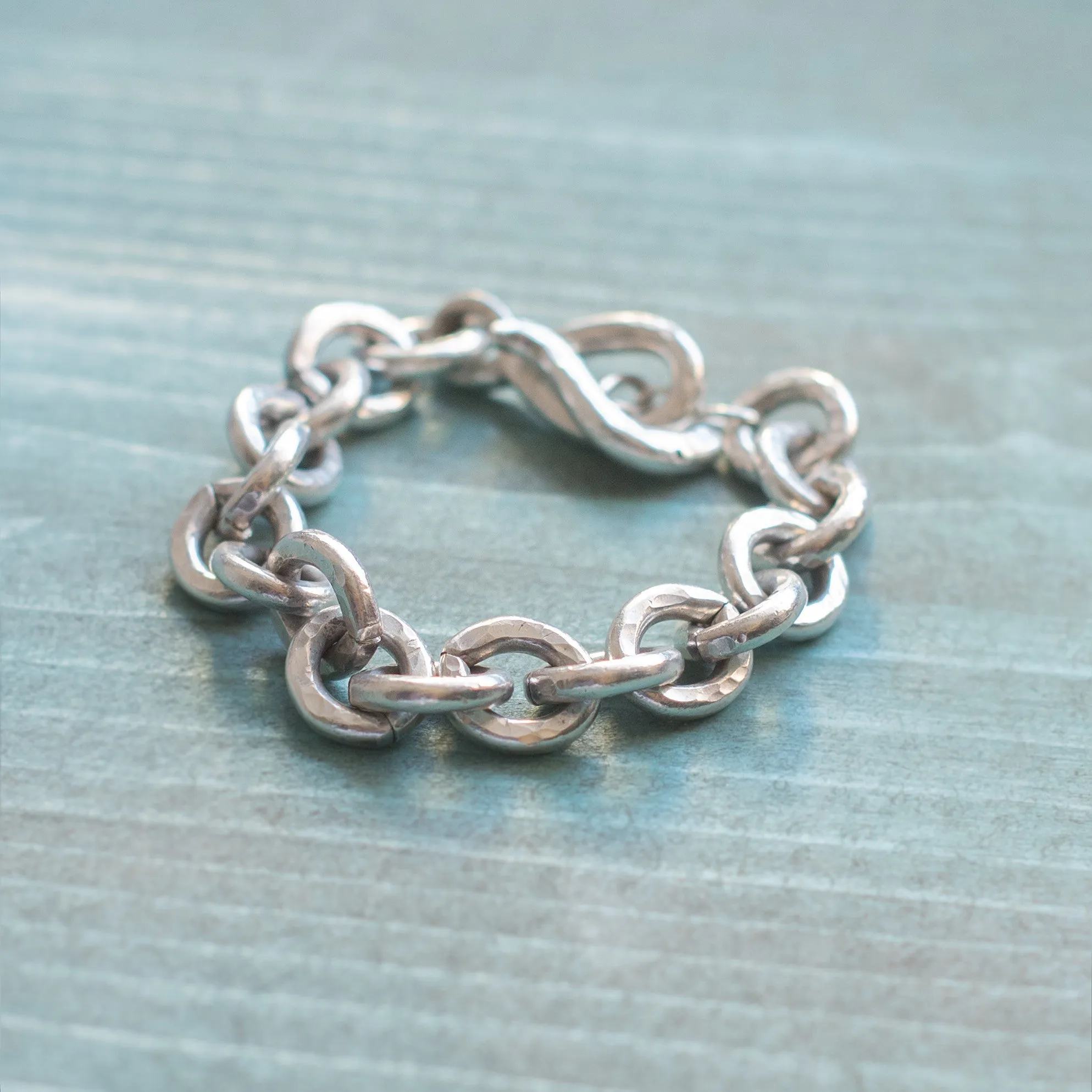 handmade hammered heavy chain bracelet