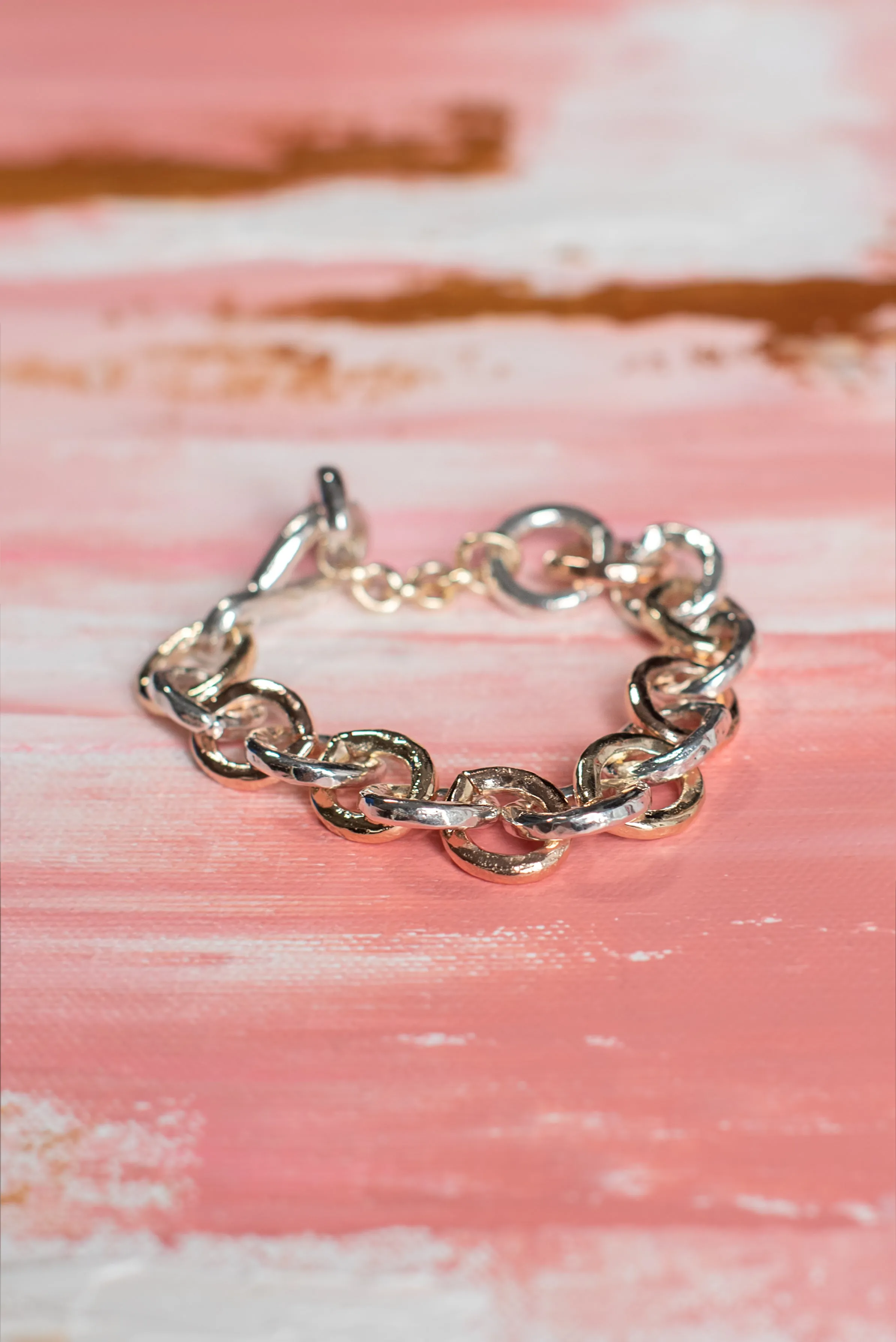 handmade hammered heavy chain bracelet