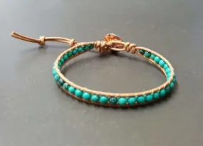 Handmade Natural Turquoise Brown Nude Cotton Cord Bracelet