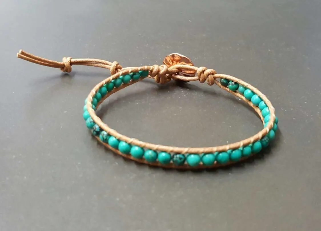 Handmade Natural Turquoise Brown Nude Cotton Cord Bracelet