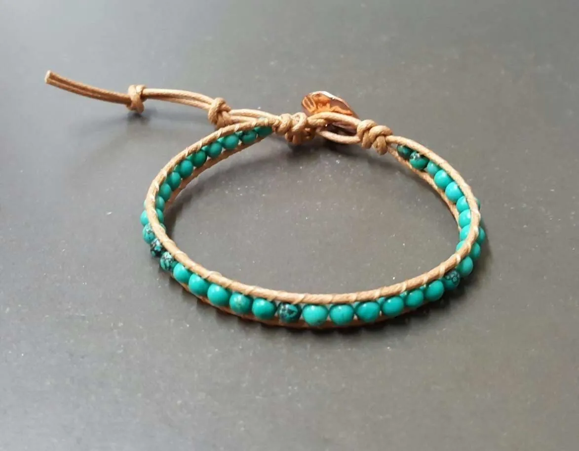 Handmade Natural Turquoise Brown Nude Cotton Cord Bracelet