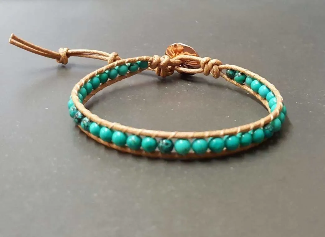 Handmade Natural Turquoise Brown Nude Cotton Cord Bracelet