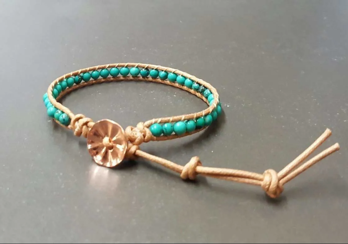 Handmade Natural Turquoise Brown Nude Cotton Cord Bracelet