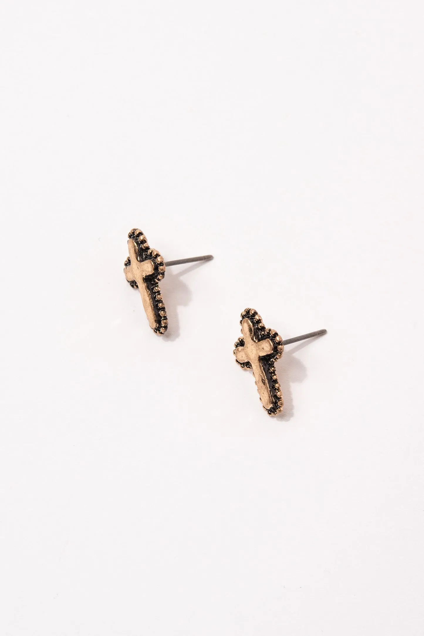 Handmade Tailored Cross Stud Earrings - Gold