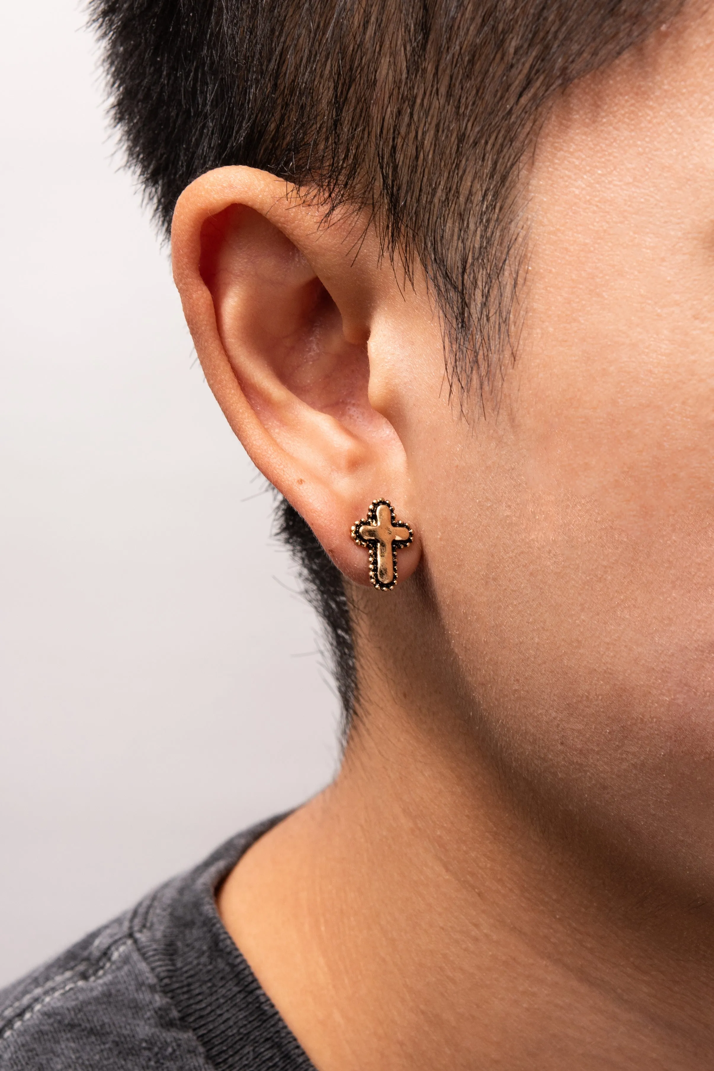 Handmade Tailored Cross Stud Earrings - Gold