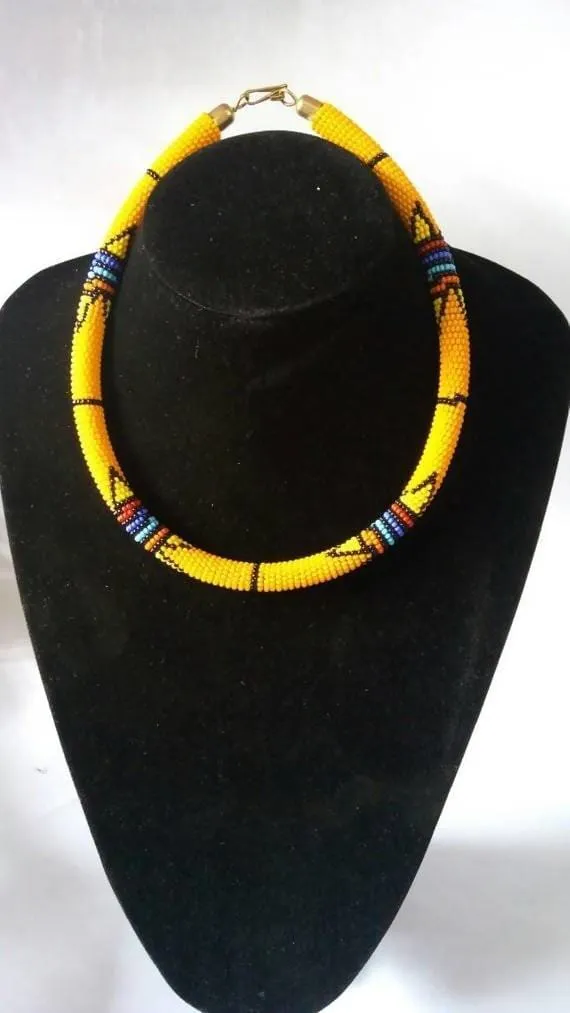 Handmade Yellow Maasai Beaded Necklace