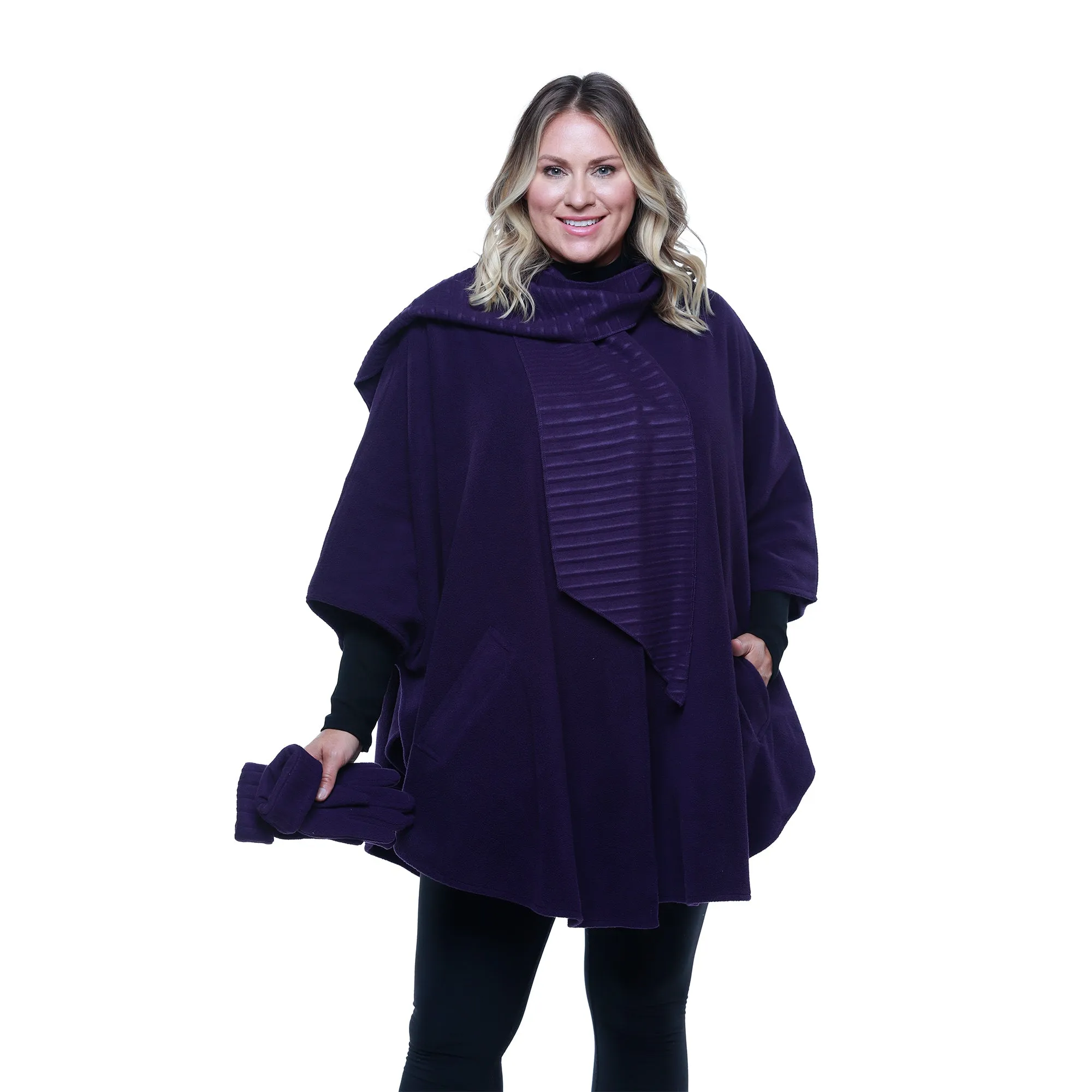 Hannah Cozy Coat Cape with Attached Scarf, and Gloves Set