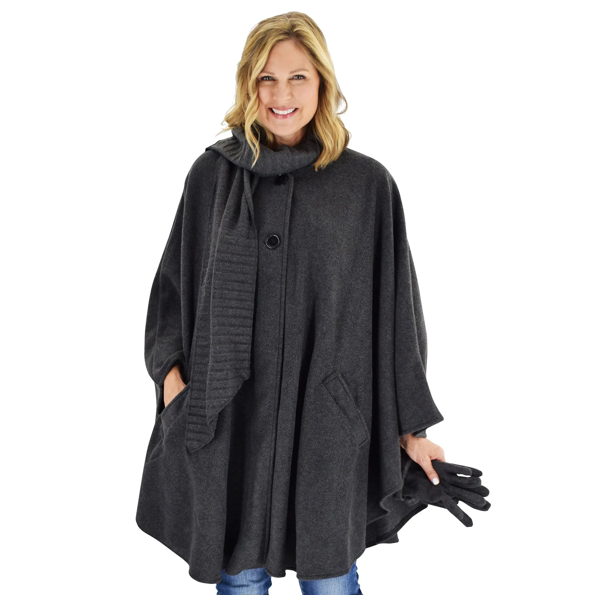 Hannah Cozy Coat Cape with Attached Scarf, and Gloves Set