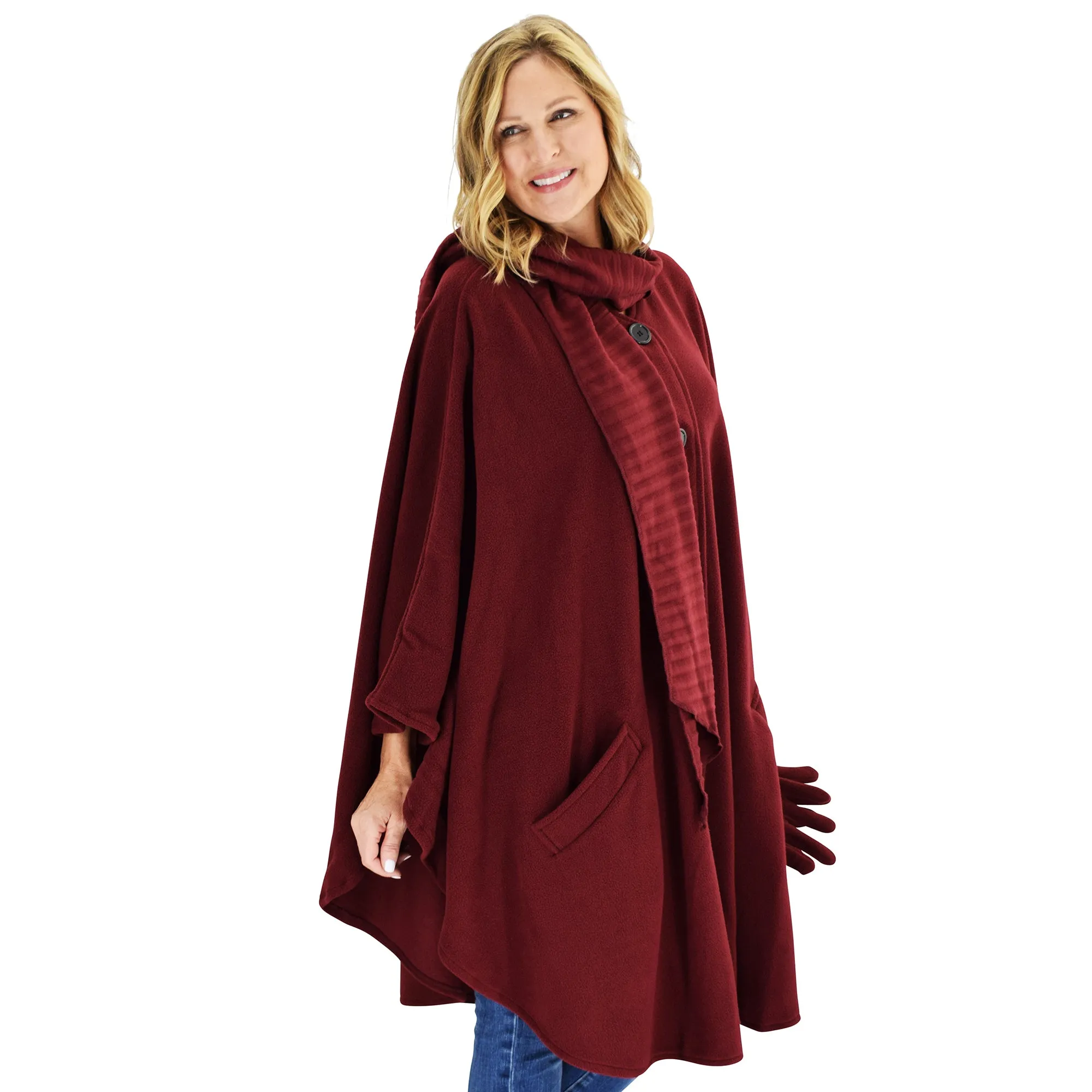 Hannah Cozy Coat Cape with Attached Scarf, and Gloves Set