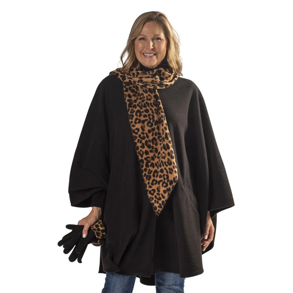 Hannah Cozy Coat Cape with Attached Scarf, and Gloves Set