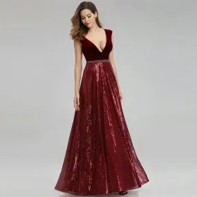 Isidora Burgundy Elegant Beading Sequin Gown