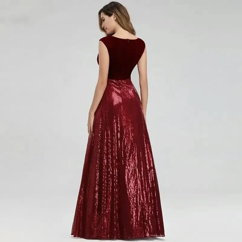 Isidora Burgundy Elegant Beading Sequin Gown