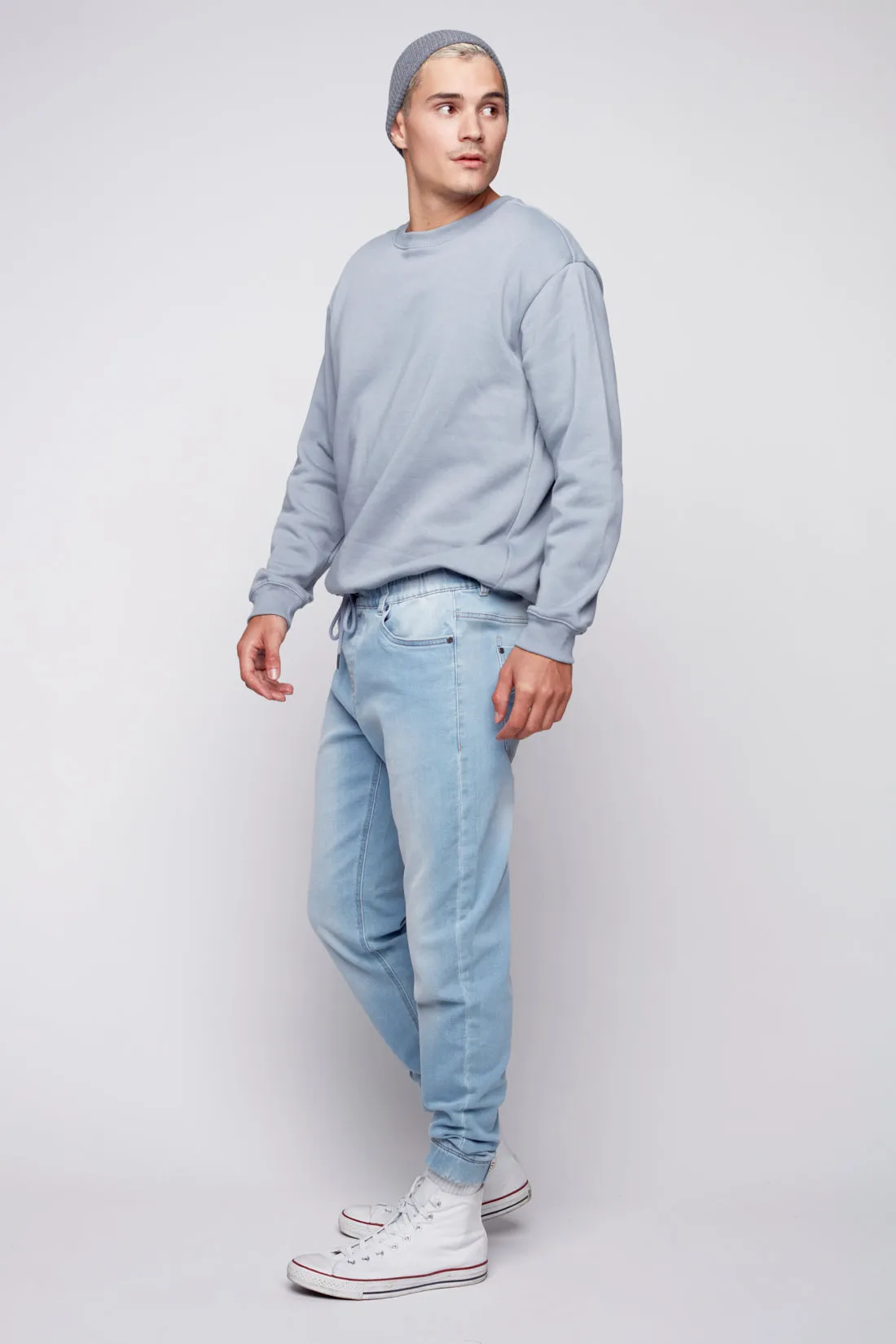 JAGGER - 5 Pocket Cozy Denim Classic Jogger - Blue Bleach