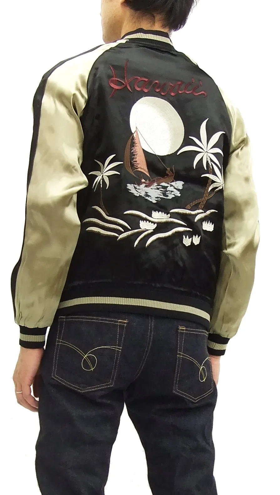 Japanesque Japanese Souvenir Jacket 3RSJ-026 Hawaii Men's Sukajan Black/Beige