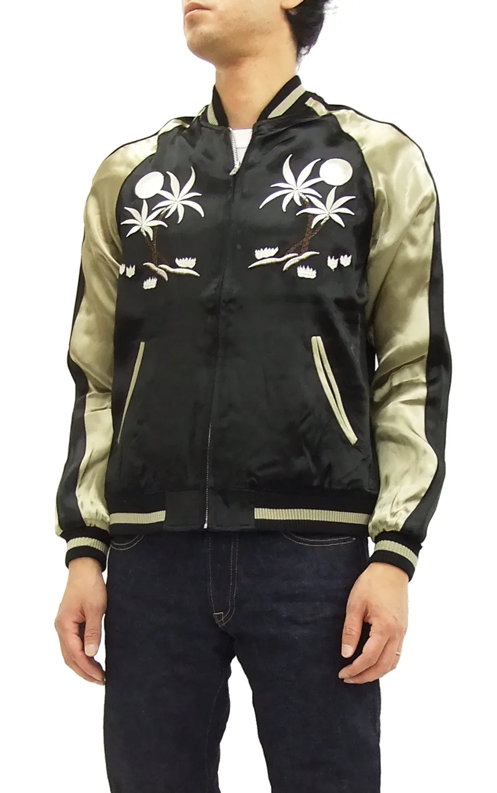 Japanesque Japanese Souvenir Jacket 3RSJ-026 Hawaii Men's Sukajan Black/Beige